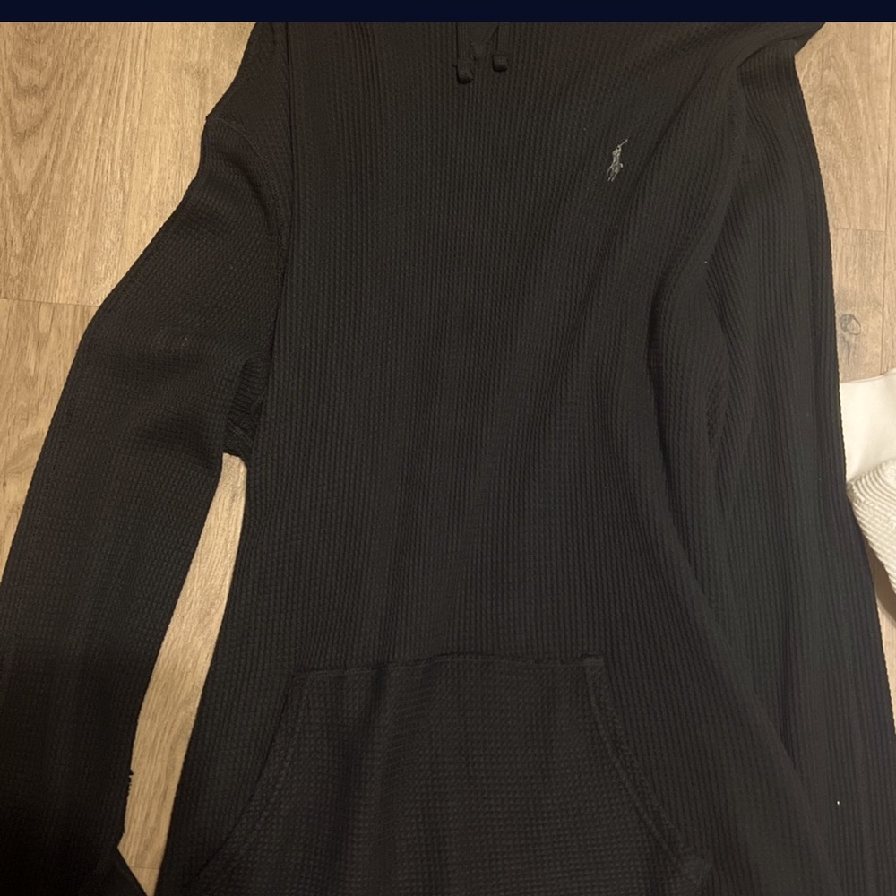 Ralph Lauren thermal hoodie. MenXL.Black w/gray horse.Only worn twice.Great cond